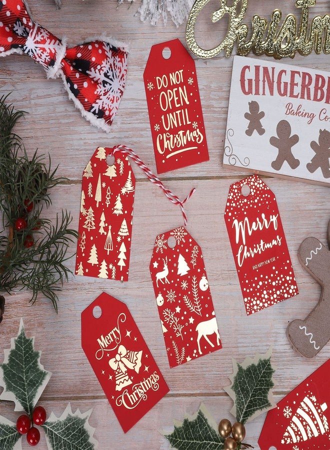 Whaline 120Pcs Christmas Gold Foil Paper Gift Tags Red Holiday Hang Name Tags with 32.8Ft Cotton Rope 10 Designs Metallic Glittery Holiday Wish Labels for for DIY Xmas Present, Xmas Party Decoration - Image 3